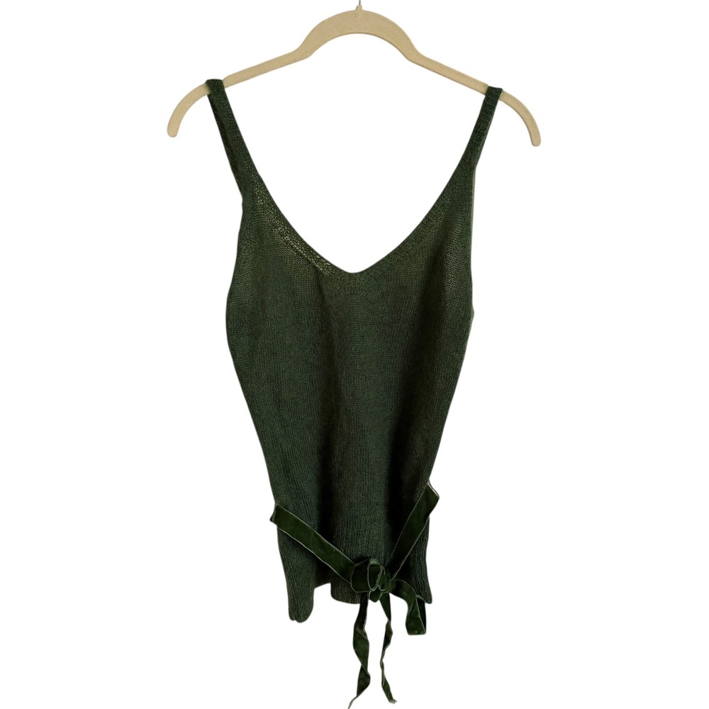 Y2K Banana Republic Green Sweater Tank Top Velvet Tie Small Mohair Wool Blend
